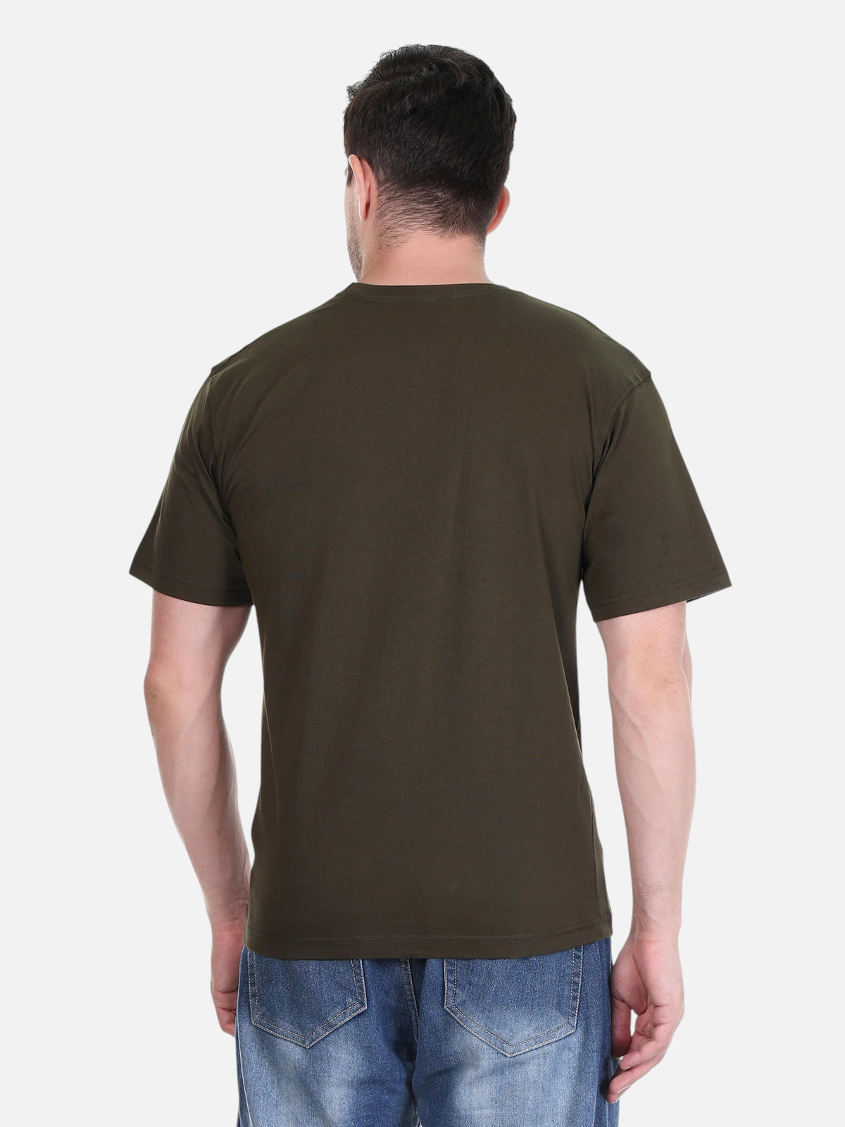enaay.com men's dark green 100% cotton regular fit crew neck t-shirt, back view