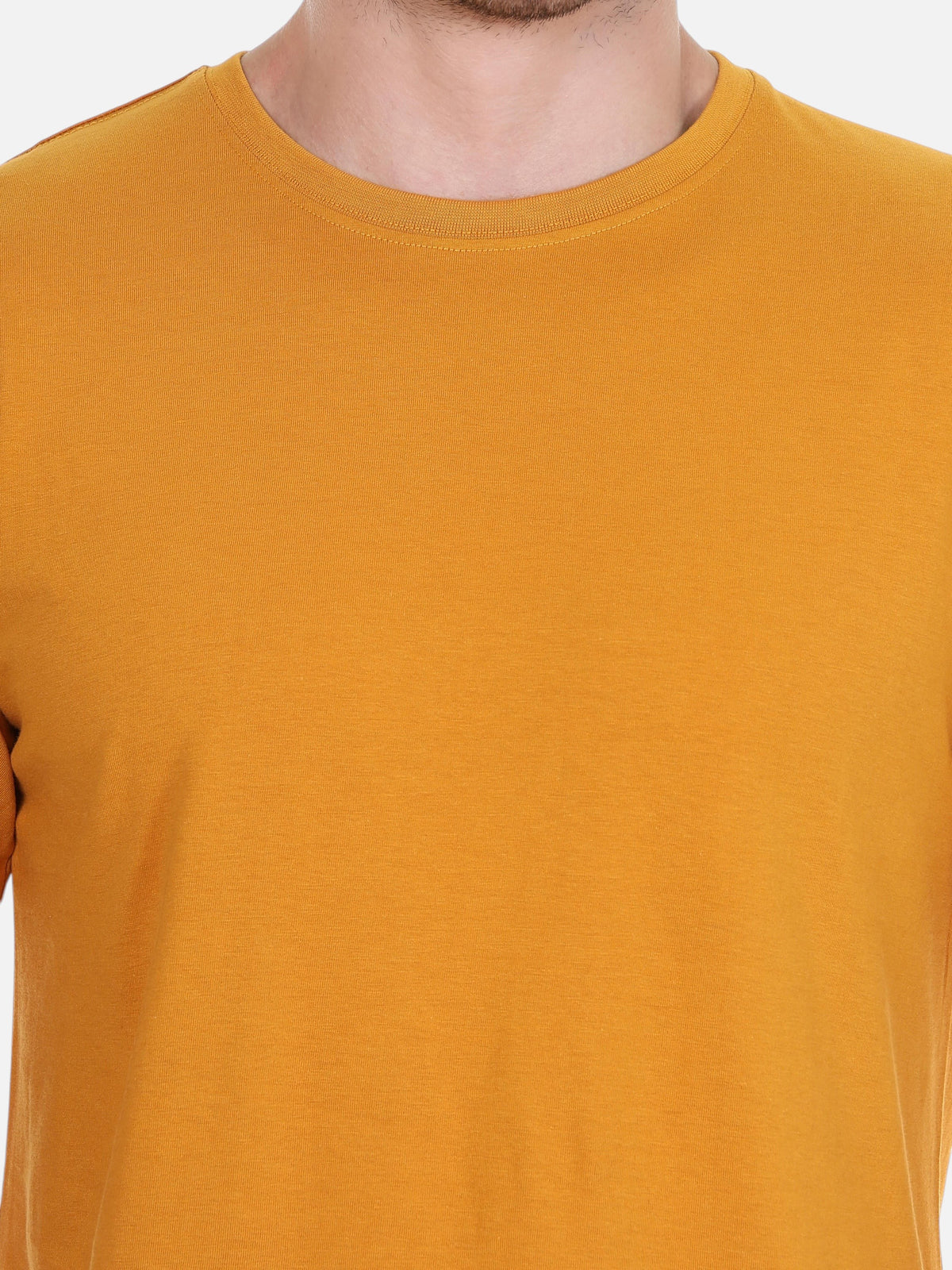 enaay.com men's mustard yellow round neck t-shirt in premium 200 GSM cotton with a relaxed fit