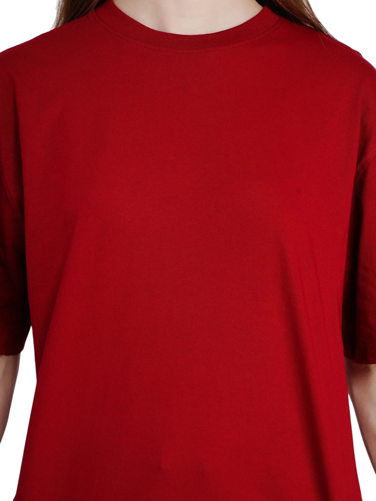 enaay.com women's solid red oversized t-shirt in premium 220 GSM cotton with a comfortable relaxed fit